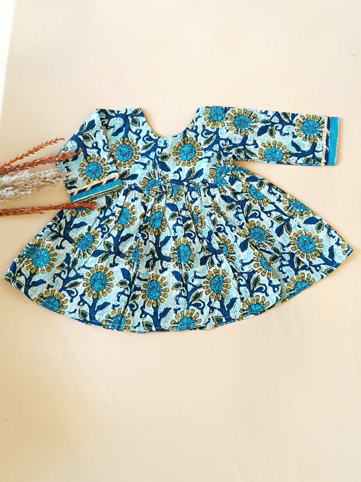 Abstract Print Aqua Green Coloured Front Cut Anarkali Suit with Sharara