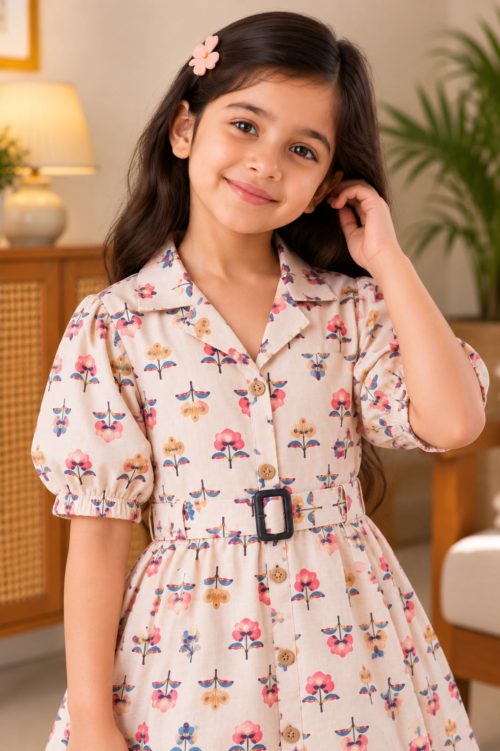 Flower Printed Pink and Blue colour Summer Frock For girls
