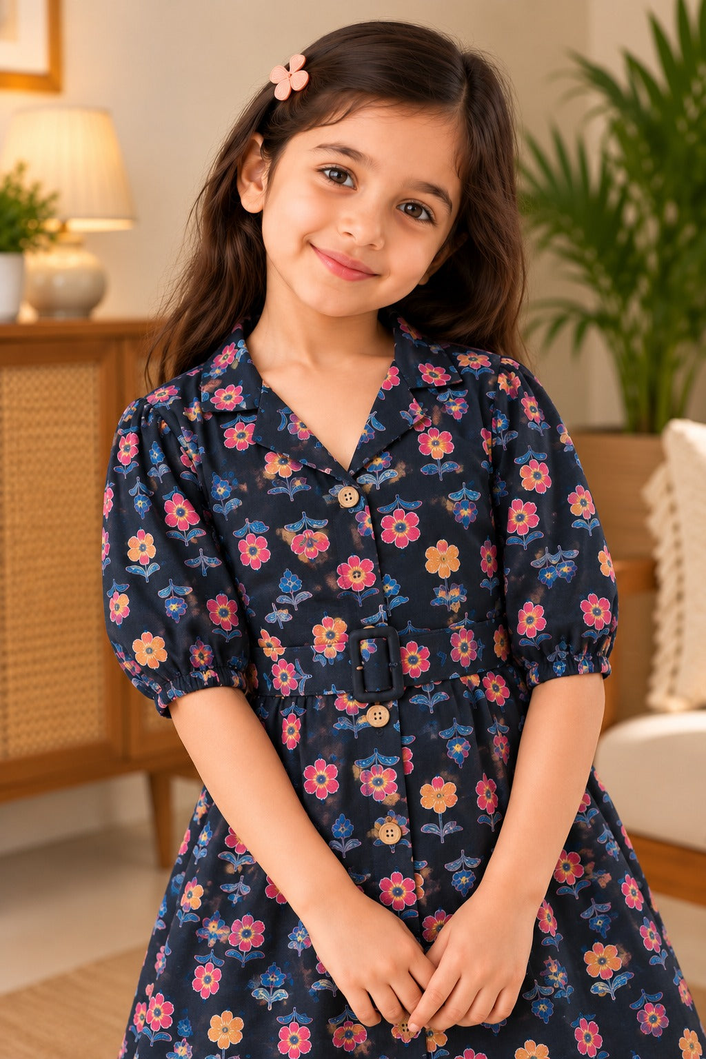 Flower Printed Black color Summer Frock For girls