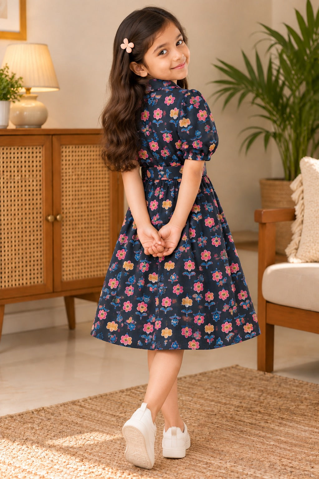 Flower Printed Black color Summer Frock For girls