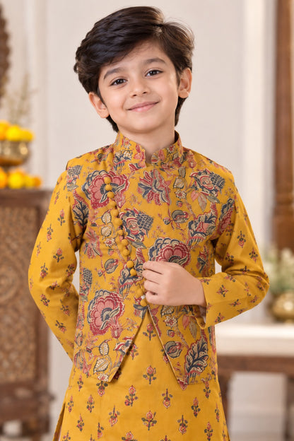block printed Jacket with Kurta -Dhoti
