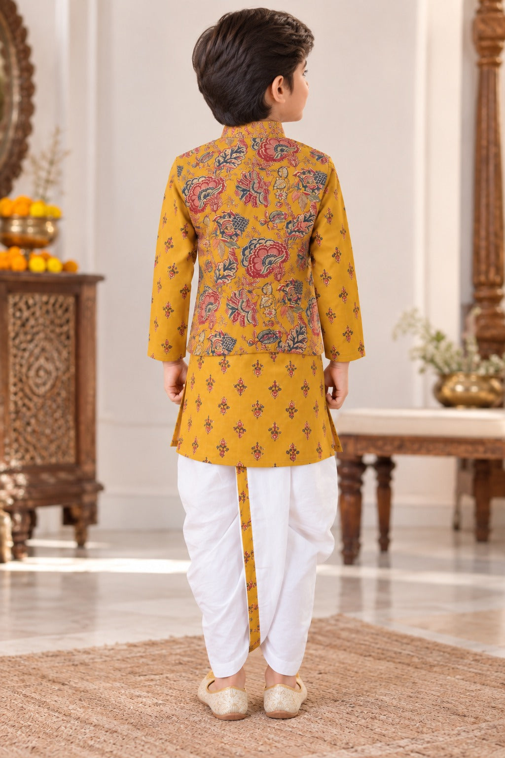 block printed Jacket with Kurta -Dhoti