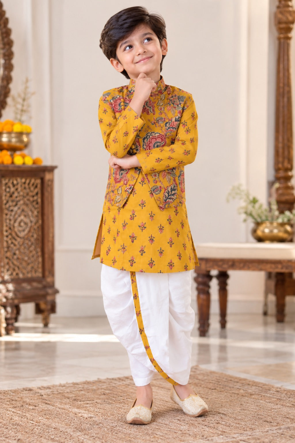 block printed Jacket with Kurta -Dhoti