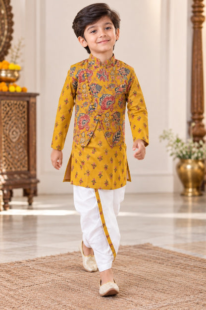 block printed Jacket with Kurta -Dhoti