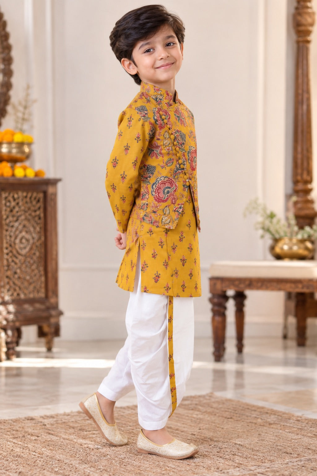block printed Jacket with Kurta -Dhoti