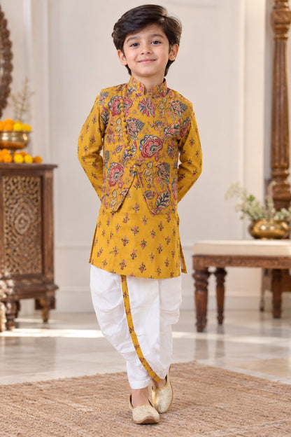 block printed Jacket with Kurta -Dhoti