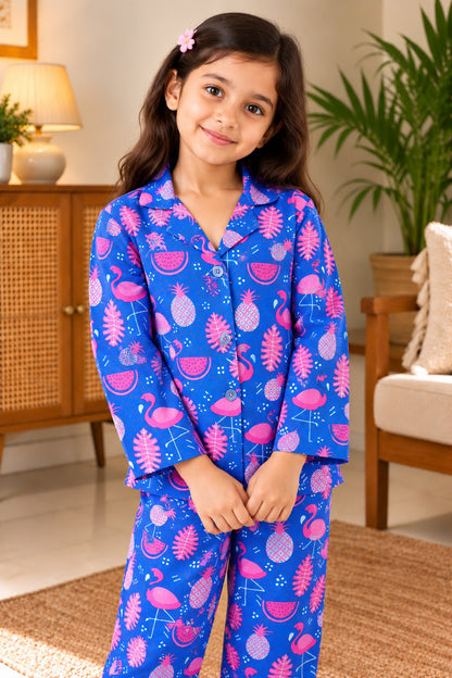 Flamingo printed Blue Color Night suit