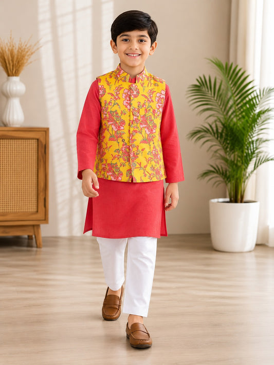 Floral Printed Jacket with Kurta -Pyjama