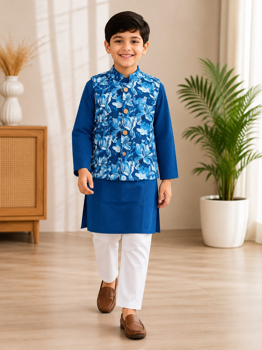 Floral Printed Jacket with Kurta -Pyjama