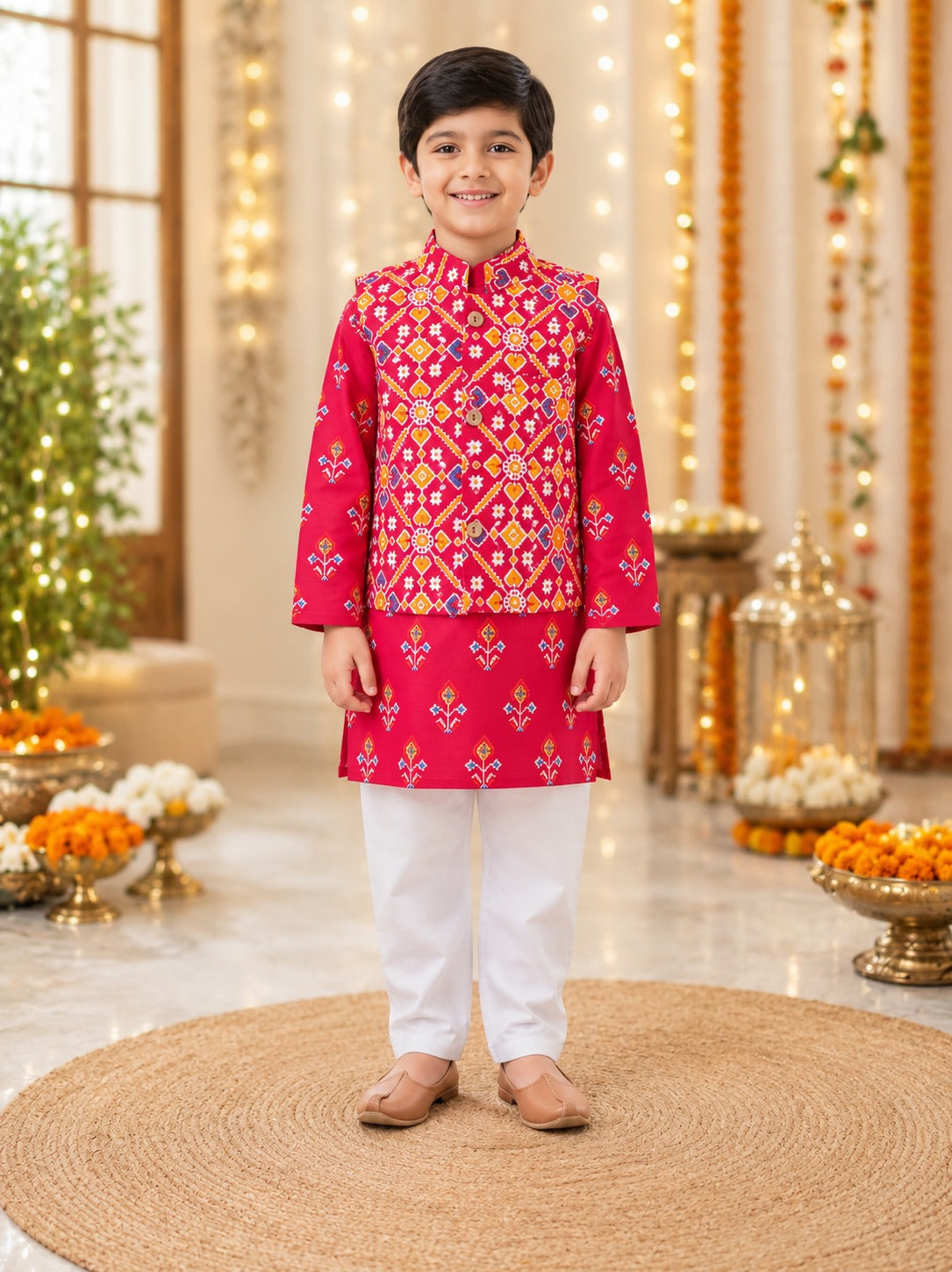 Patola Print Jacket with Kurta -Pyjama