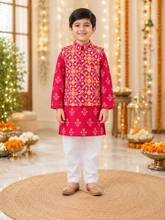 Patola Print Jacket with Kurta -Pyjama