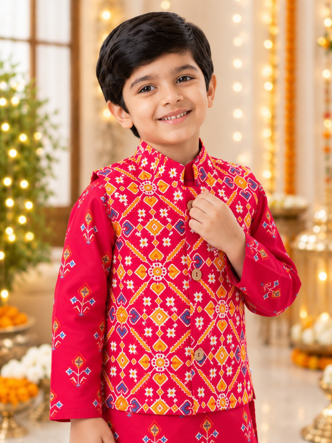 Patola Print Jacket with Kurta -Pyjama