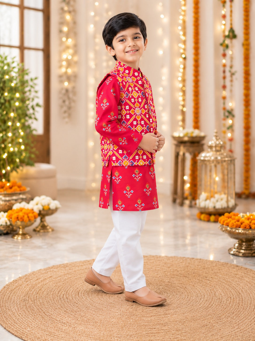 Patola Print Jacket with Kurta -Pyjama