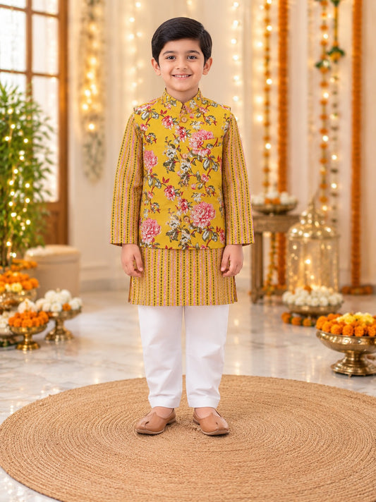 Mustard Fulwari Jacket with Kurta-Pyjama