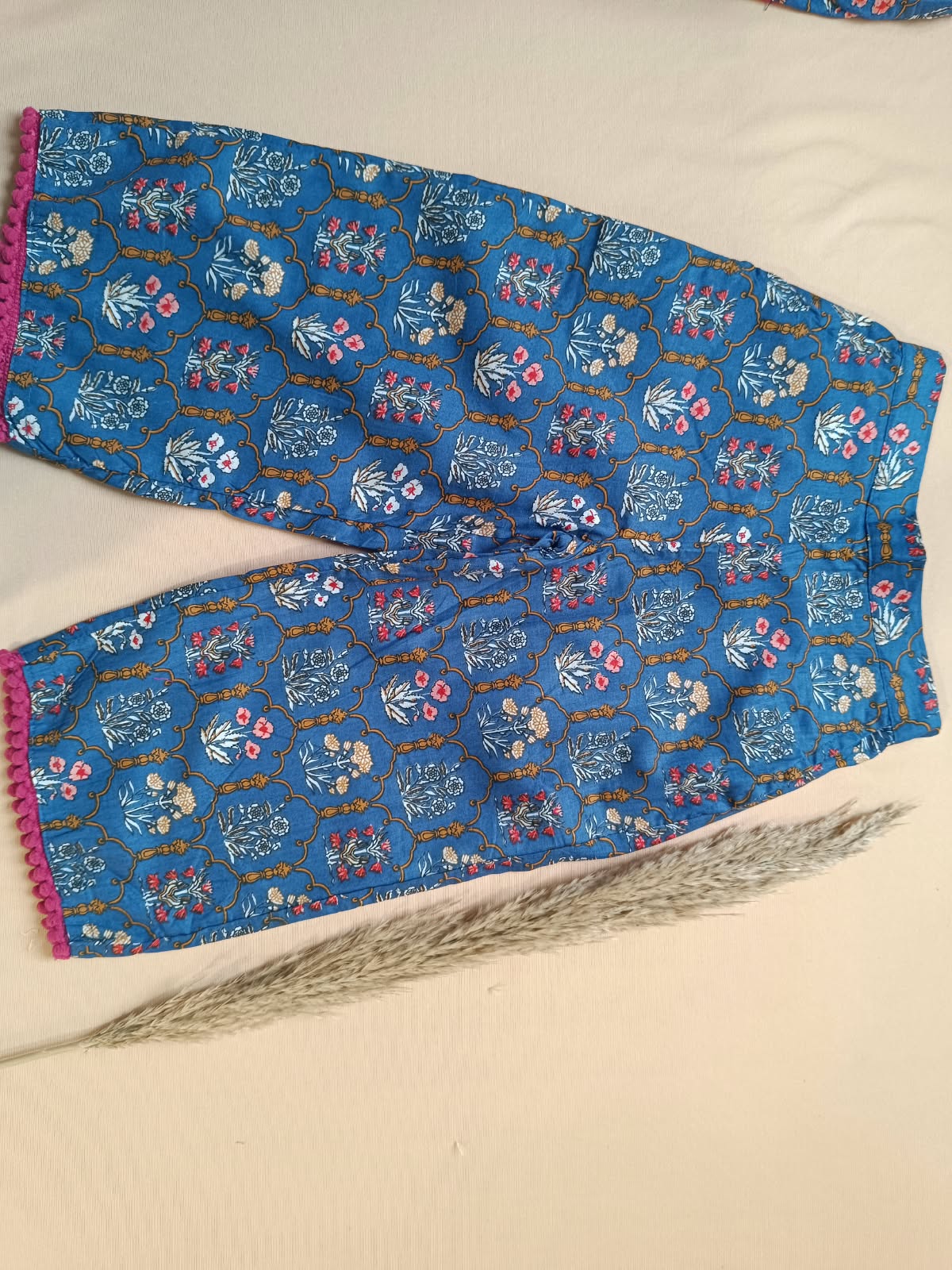 Navy Blue ColourMughal Boota, screen printed Girls Flare Suit Set