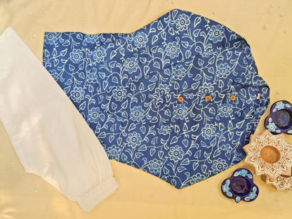 Indigo blue discharge printed Kurta -Pyjama