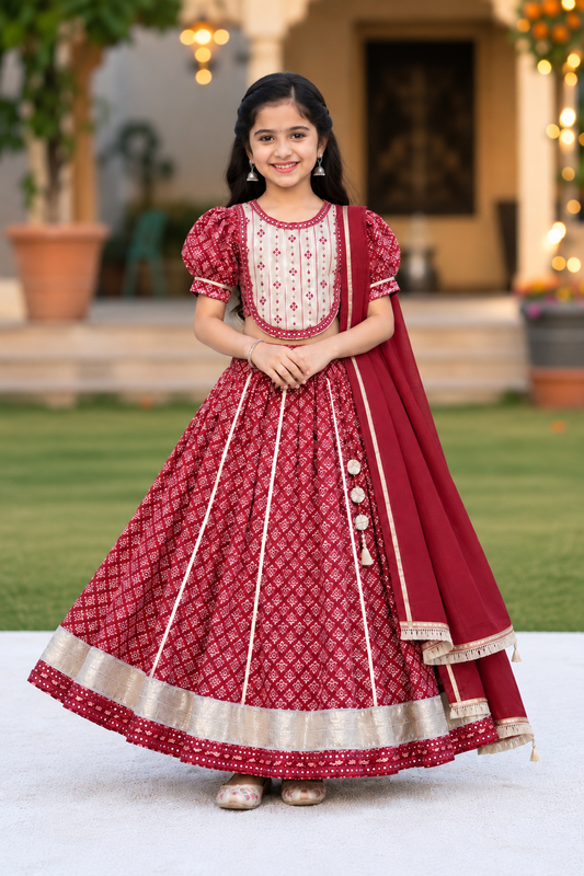 Red Discharge Print Lehenga Choli set