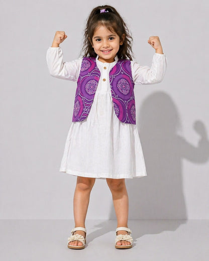 Girls Cotton Dress with Printed Jacket | Soft & Comfortable Kids Wear