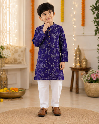 Embroided  Mul cotton violet coloured  Kurta with embroided Pajama