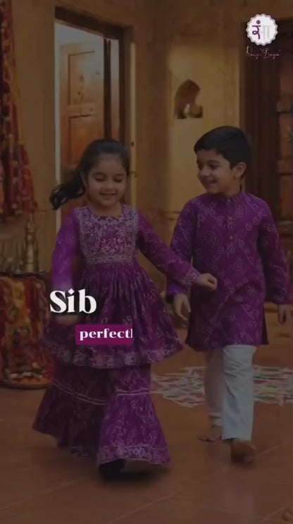 Purple Bandhej Tie and dye Kurta -Pyjama