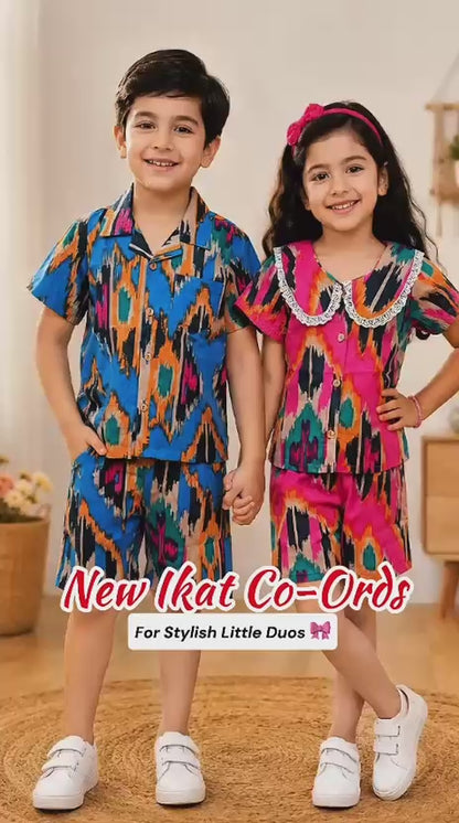 Girls' Pink Ikkat Printed Co-ord Set Description
