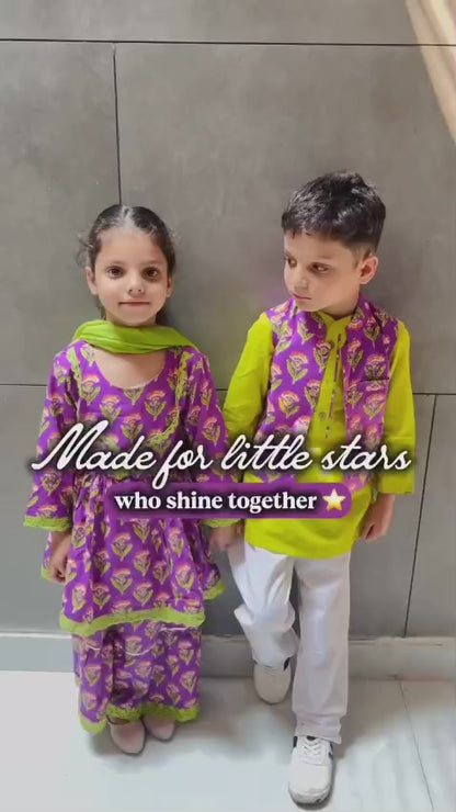 Floral Gathered Lavender Kurta With Sharara Set
