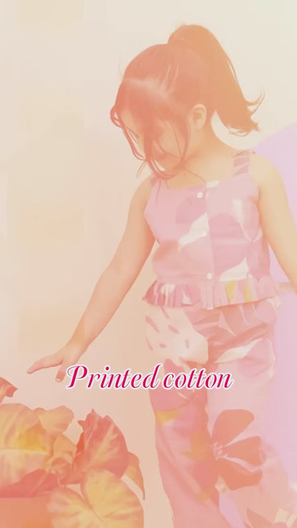 Tropical Flower Print Pink Colour Girls Co-Ord Set