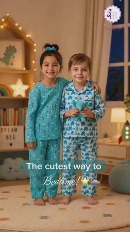 Elephant Print Blue Color Night suit