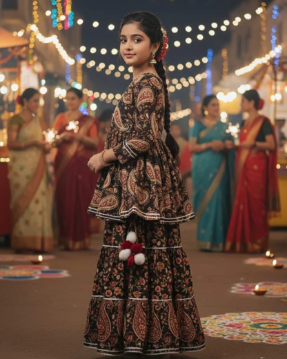 Block Print Black Colour Lehenga Choli