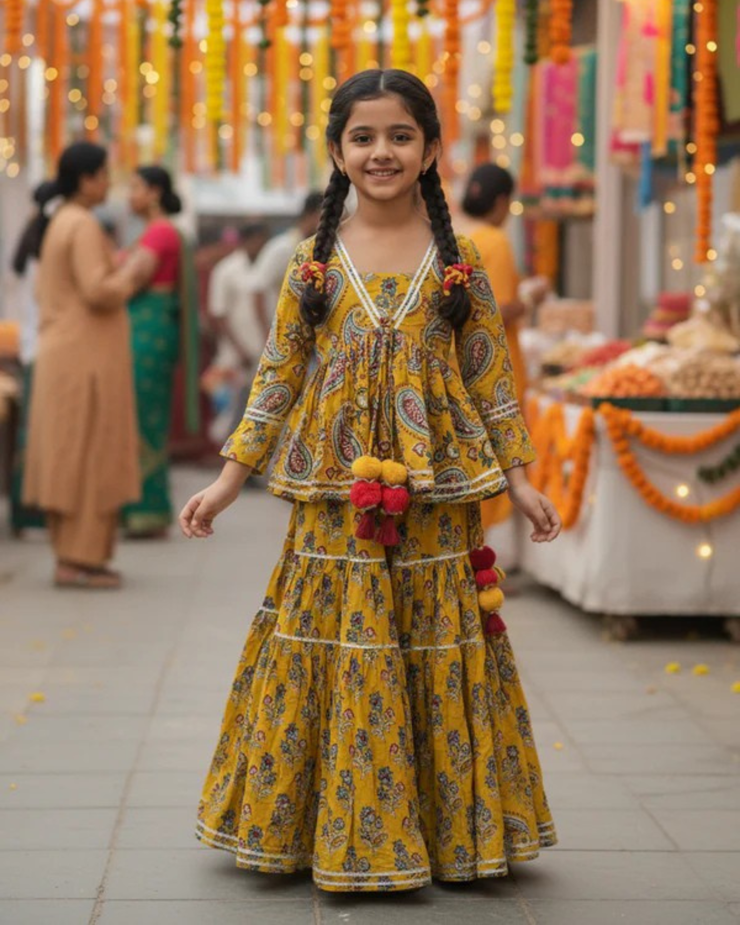 Block Print Mustard Coloured Lehnga Choli