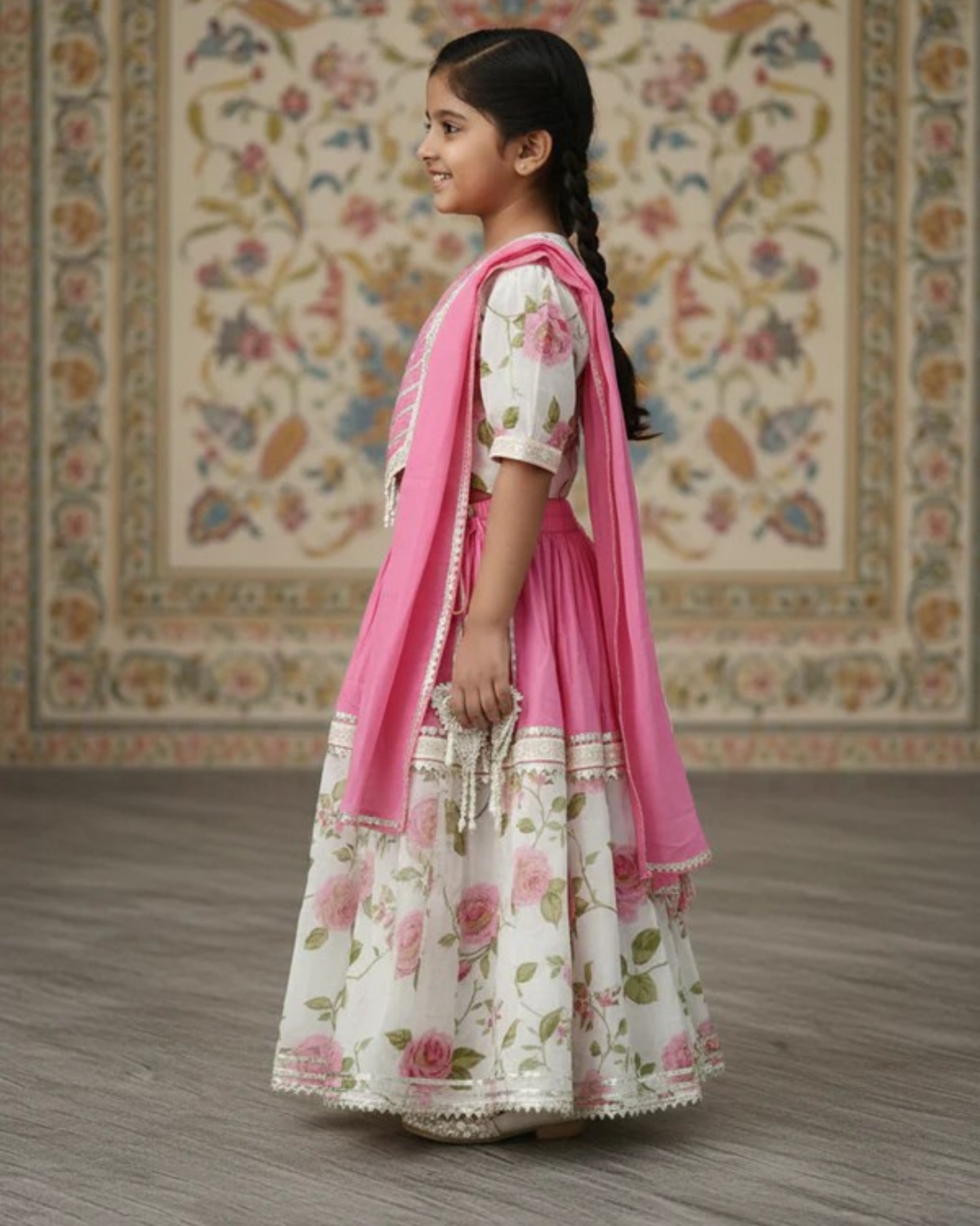Rose Print Pink Colour Lehenga Choli